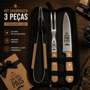 Kit Churrasco Personalizado a Laser – 3 Peças com Estojo